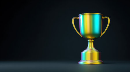 A gold cup with a gold rim sits on a black background. The cup is the symbol of an award or a trophyの素材