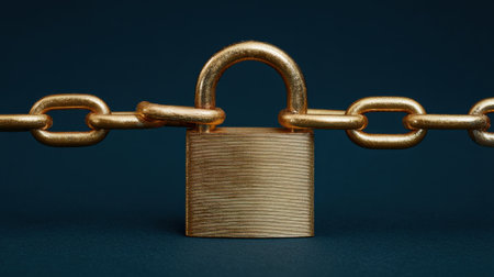 A gold chain with a lock on it. The lock is open and the chain is brokenの素材