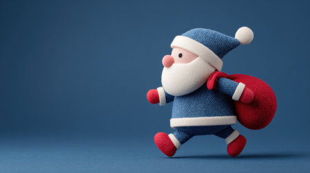 A blue and red stuffed santa carrying a red bag. The blue and red colors give a festive and cheerful mood to the imageの素材