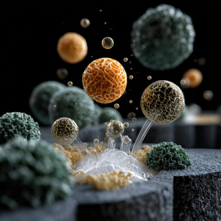 A group of small, colorful balls are floating in the air, with some of them being larger and more prominent than others. The scene is dynamic and energetic, with the balls seemingly in motionの素材