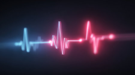 A red and blue line that looks like an EKG. The red and blue lines are connected and the red line is slightly longer than the blue lineの素材