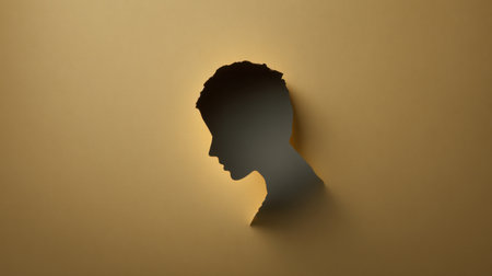 A man's head is cut out of a piece of paper. The image is a silhouette of a person's face. Scene is mysterious and intriguing. The idea behind the image is to create a sense of depthの素材