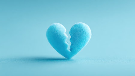 A blue heart with a broken line is on a blue background. The heart is broken, and the blue color of the heart and background creates a sense of sadness and lossの素材
