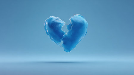 A blue heart with a broken line in the middle. The heart is floating in the air. Concept of sadness and lossの素材