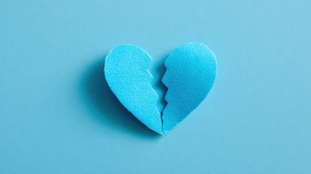 A blue heart with a broken piece missing. The broken piece of the heart symbolizes the loss of love or the end of a relationshipの素材