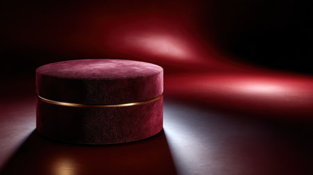 A red velvet box sits on a red background. The box is small and has a gold trim. The red velvet and gold trim give the box a luxurious and elegant appearanceの素材