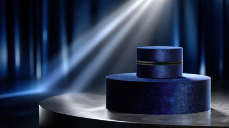 A blue object is on a table. The table is made of metalの素材