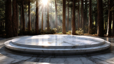 A large marble circle with a sun shining on it. The sun is casting a shadow on the marbleの素材