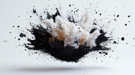 A black and white image of a cloud of dust and debris. Scene is chaotic and disorderedの素材