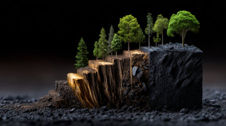 A small mountain made of rocks and dirt with trees growing out of it. The trees are small and scattered, but they give the impression of a lush, green forestの素材