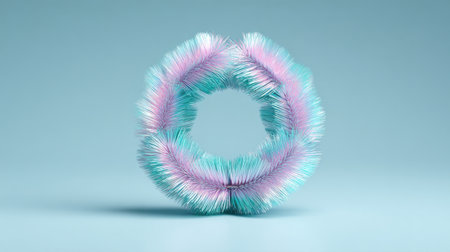 A wreath made of green, blue and purple strands. The wreath is in the shape of a letter Oの素材