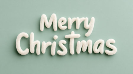 Merry christmas is written in a fun and creative way using white letters. The letters are made out of a fuzzy material, giving the image a playful and festive feelの素材