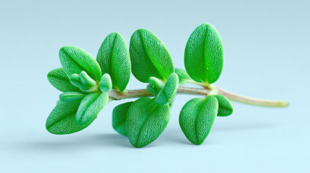 A green leafy plant with a stem. The leaf is green and has a fuzzy textureの素材