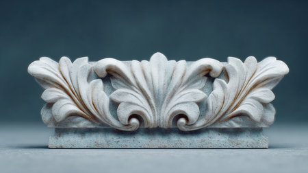 A white stone carving of a leafy design. The carving is very detailed and has a very elegant and sophisticated lookの素材