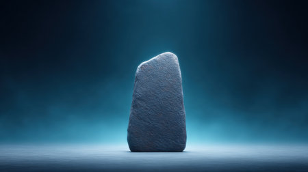A large rock is sitting on a grey surface. The rock is surrounded by a blue sky and a hazy atmosphere. Scene is calm and serene, as the rock stands alone in the midst of the natural elementsの素材