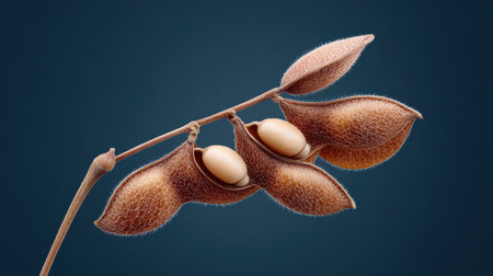 A close up of a nut with a leaf on top. The nut is brown and has a white centerの素材