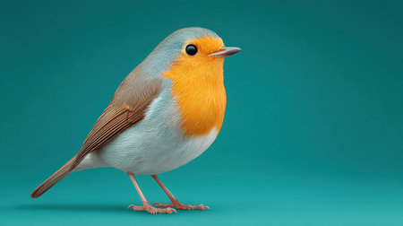 A bird with a blue and orange body stands on a green background. The bird is the main focus of the image, and its colors create a sense of vibrancy and energyの素材