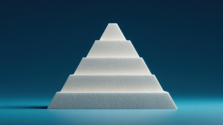 A pyramid made of white material is on a blue surface. The pyramid is tall and has a pointed topの素材