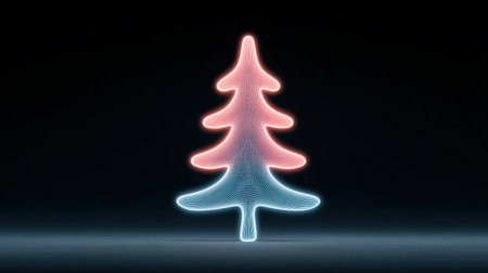 A tree with red and blue lights on it. The tree is lit up and has a futuristic look to itの素材