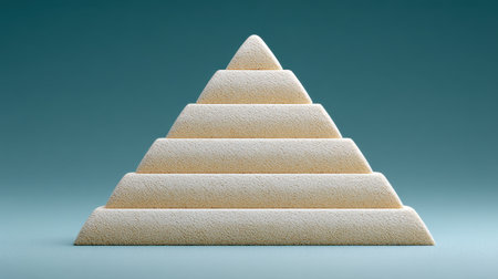 A pyramid made of sand is on a blue background. The pyramid is made of many small blocks, and it is a very tall structure. The image has a sense of stability and strengthの素材