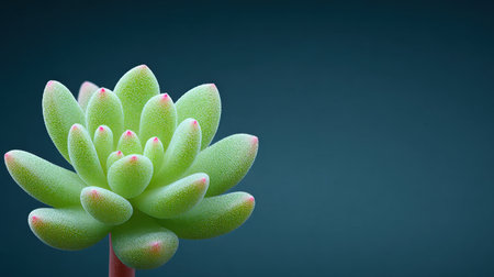 A green plant with red tips is the main focus of the image. The plant is surrounded by a blue background, which creates a sense of calmness and tranquility. The image conveys a feeling of serenityの素材