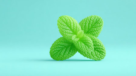 A green leafy plant with a green stem. The leaf is cut off at the stem. The leaf is on a blue backgroundの素材