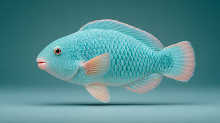 A blue fish with red fins swimming in the water. The fish is the main focus of the imageの素材