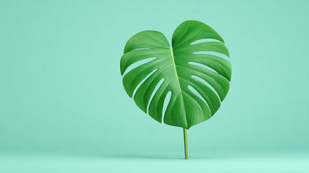 A leafy green plant with a heart shape. The leaf is the main focus of the image, and it is standing upright on a green background. The heart shape of the leaf gives the image a sense of lifeの素材