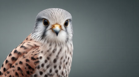 A bird with a yellow beak and brown and white feathers. The bird is looking at the cameraの素材