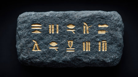 A stone with a lot of writing on it. The writing is in a foreign language and he is hieroglyphicsの素材