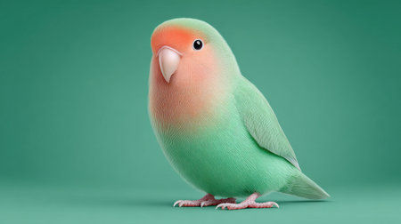 A small green and pink bird is standing on a green background. The bird is the main focus of the image, and it is looking at the camera. The bright colors of the birdの素材