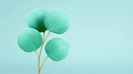 A green leafy plant with four small green balls on it. The balls are arranged in a way that they look like they are connected to the plant. The image has a calm and peaceful mood, as the plantの素材