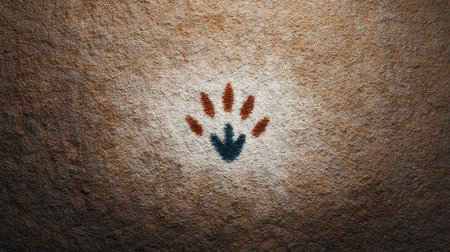 A hand print is on a brown background. The hand print is in the center of the imageの素材