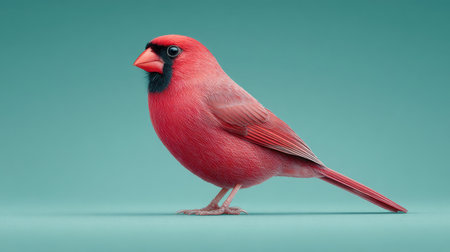 A red cardinal bird is standing on a green background. The bird is the main focus of the image, and it is the most prominent elementの素材