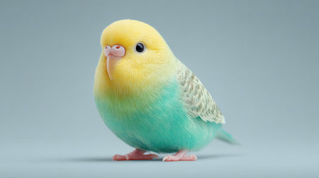 A small, colorful bird with a blue and yellow body stands on a white background. The bird's bright colors and small size make it appear cute and endearingの素材