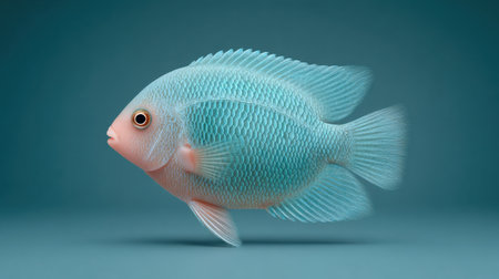 A fish with a pinkish hue is swimming in a blue ocean. The fish is surrounded by a blue background, which gives the image a serene and calming atmosphereの素材
