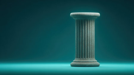 A stone pillar is standing in front of a blue background. The pillar is tall and has a rough texture. The image has a calm and serene mood, with the pillar standing alone in the middle of the sceneの素材