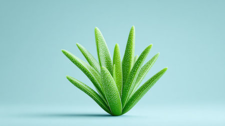 A green plant with a lot of small white dots on it. The plant is on a blue backgroundの素材