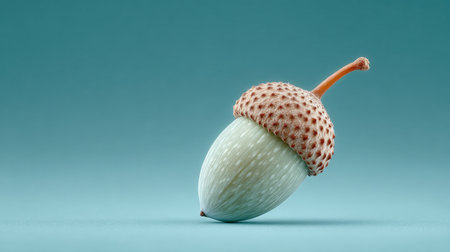 A small acorn is shown on a blue background. The acorn is the main focus of the image, and it is the only object in the scene. The blue background creates a calm and serene atmosphereの素材