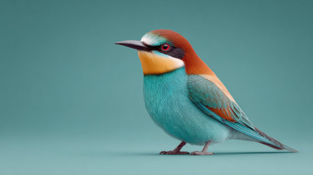 A bird with a blue head and a brown body stands on a green background. The bird appears to be a blue jayの素材