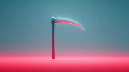 A curved knife with a red handle is shown on a red background. The knife is sharp and menacing, and the red background adds to the overall mood of the imageの素材