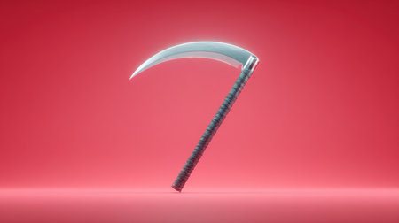 A silver sword with a black handle is shown on a red background. The sword is tilted at an angle, and the handle is curved. The image has a futuristic and metallic feel to itの素材