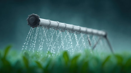 A long pipe with water coming out of it. The water is falling in a steady stream. The image has a calm and peaceful moodの素材