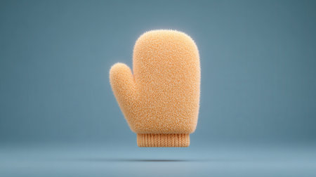 A fuzzy orange glove is floating in the air. The glove is made of a fuzzy material and has a fuzzy textureの素材