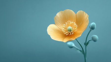 A yellow flower with blue and white petals is the main focus of the image. The blue and white colors give the flower a serene and calming appearance, while the yellow color adds a pop of brightnessの素材