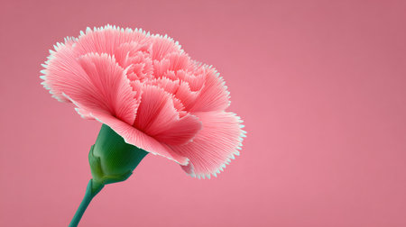A pink flower with a green stem is the main focus of the image. The flower is surrounded by a pink background, which creates a sense of harmony and balance. The image conveys a feeling of beautyの素材