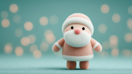 A fuzzy, cartoonish santa standing on a blue surface. The santa is wearing a red hat and a white beardの素材