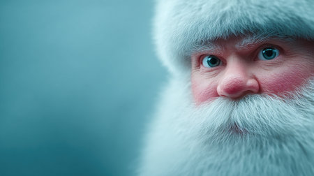 A man with a beard and a white hat with a blue background. He has a blue eye and a red noseの素材