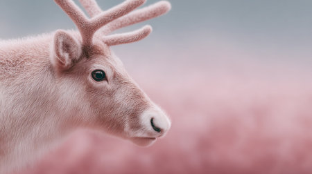 A deer with pinkish skin and pinkish eyes. The deer is looking at the camera. The background is pink and blurryの素材