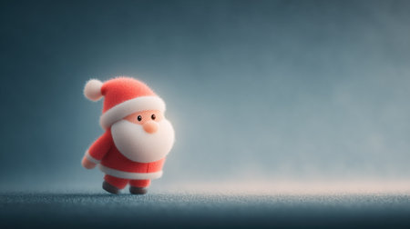 A small red santa standing on a blue background. The santa is wearing a red hat and a red suitの素材